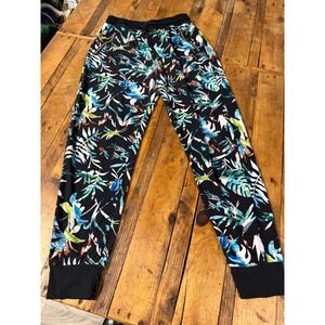 Tropical Jogger Pants Womens L XL Resort Lounge Zipper Pocket Athleisure Indie